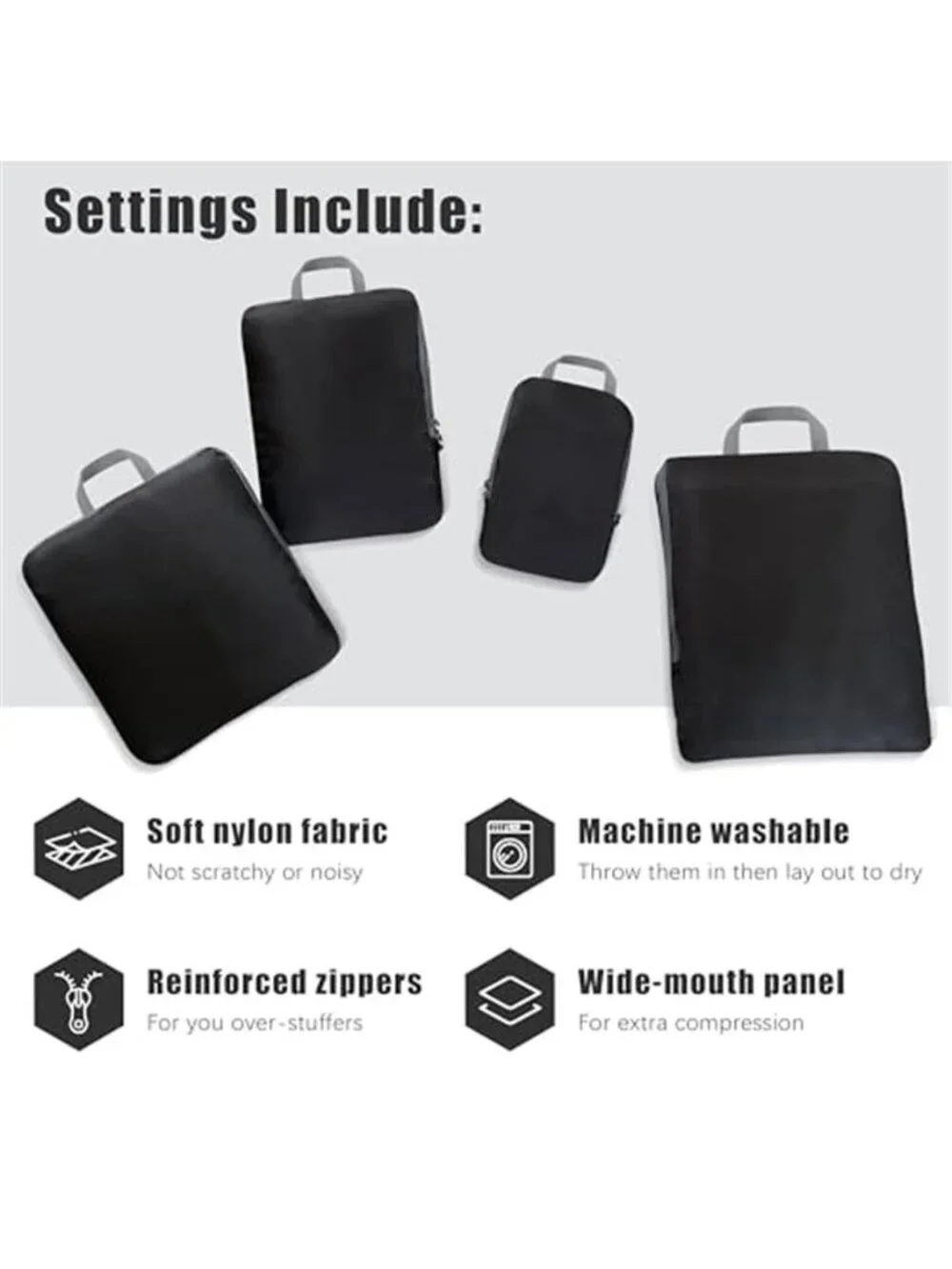 Compression Packing Cubes Travel Luggage Organizer Bags Space Saver 4 Piece